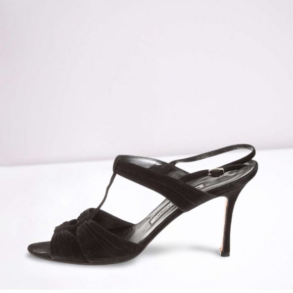 Manolo Blahnik Suede T-Strap Sandals Heels - Picture 9 of 13